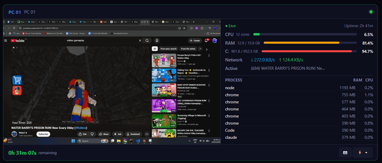 Live PC Monitoring — Pisonex screenshot